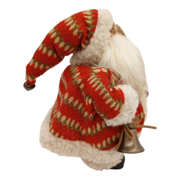 Old World Santa Claus in Red Coat Faux Fur Christmas Figure Bell Pinecone Sack - Picture 3 of 9